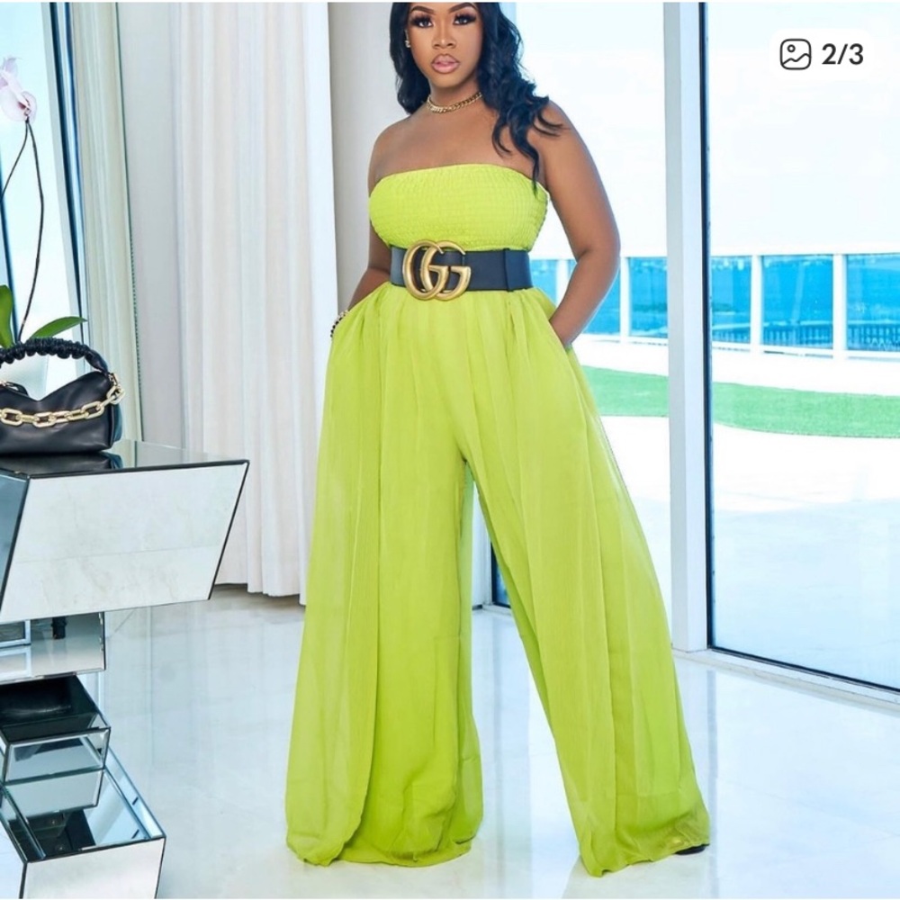 Strapless Wide-Leg Jumpsuit in Lime Green